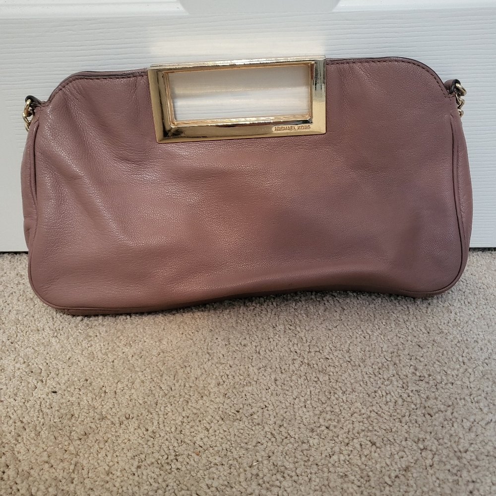 Michael Kors Mauve Berkley Convertable Gold Leather Clutch